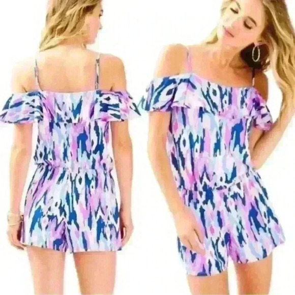 Lilly Pulitzer Medium Klea Off-the-Shoulder Romper Item# 2K - Picture 1 of 10